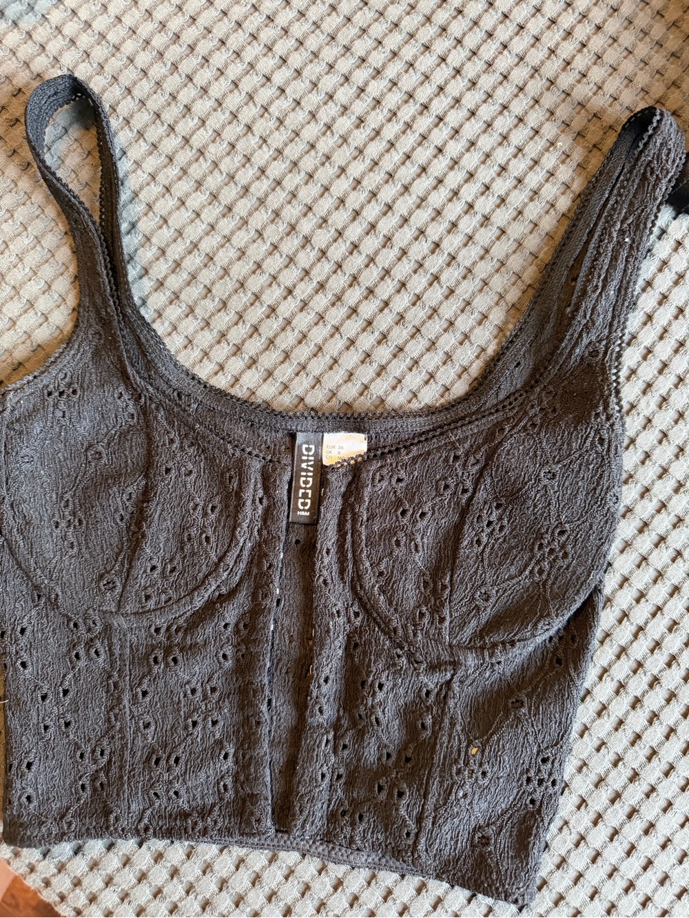 Divided Black Eyelet Cropped Tank Top